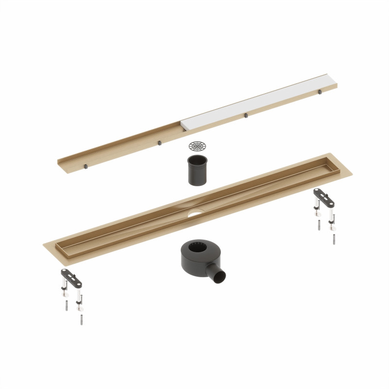 Душевой лоток Drain System 800 DS230208/17 Золото матовое, с двусторонней панелью «Plate» под плитку