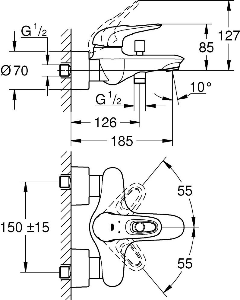 EUROSTYLE СМЕСИТЕЛЬ ОДНОРЫЧАЖНЫЙ ДЛЯ ВАННЫ, DN 15 33591LS3
