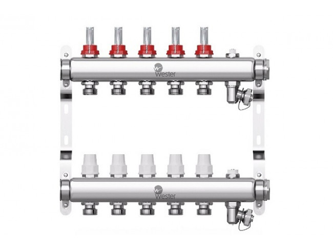 Коллекторная группа с расходомерами 4 в. 1"x3/4" НЕРЖ Wester MUFS