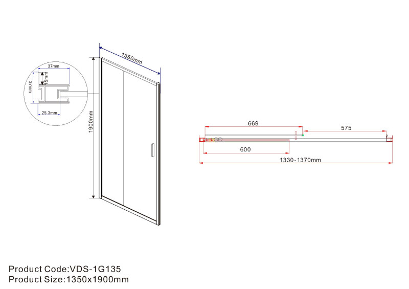Душевая дверь Garda 1G135CH, 1350, VDS-1G135CH хром, шиншил Vincea (299127)