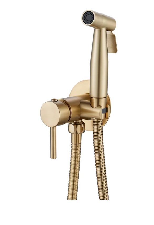 Смеситель с гигиеническим душем встроенный, золото SHEVANIK S147G