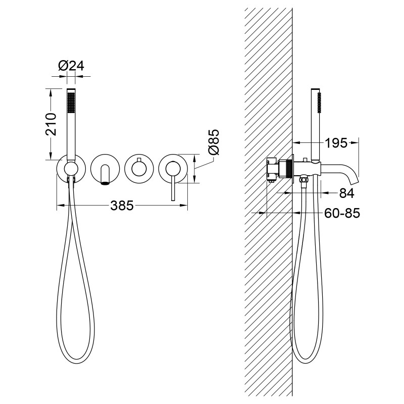 Смеситель для ванны встроенный Saona 2314/18YSM Черное золото