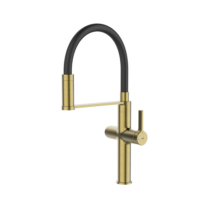 Смеситель для кухни с каналом для фильтрованной воды и гибким изливом, матовое золото, Ikon, IDDIS,
